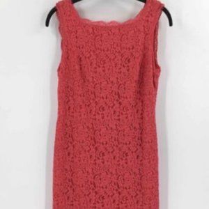 EUC Betsey Johnson Pink Floral Lace Overlay Women's Sleeveless Midi Flare Dress